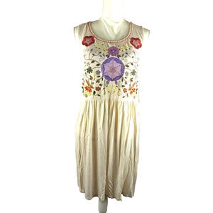 Jodifl Women's Sleeveless Summer Dress Peasant Style Embroidery Size Large